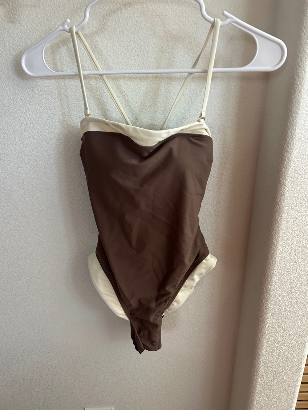 Women One-Piece Swimsuit in Brown and Cream